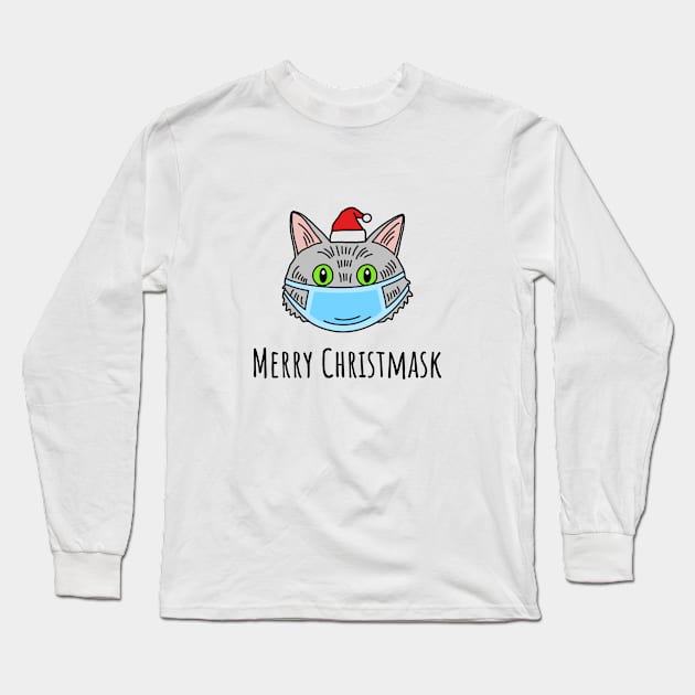 Merry Christmask Long Sleeve T-Shirt by Catprint